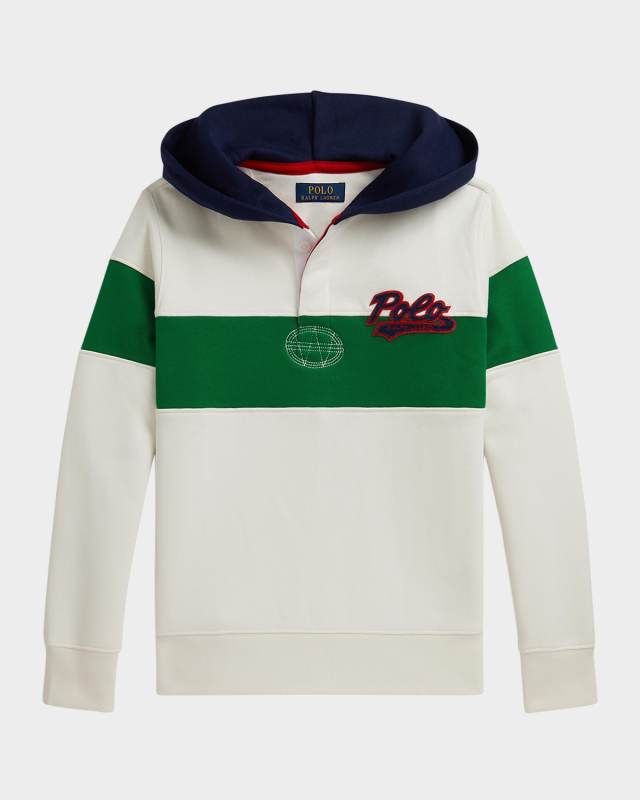 Boy's Logo Fleece Rugby Hoodie, Size S-X